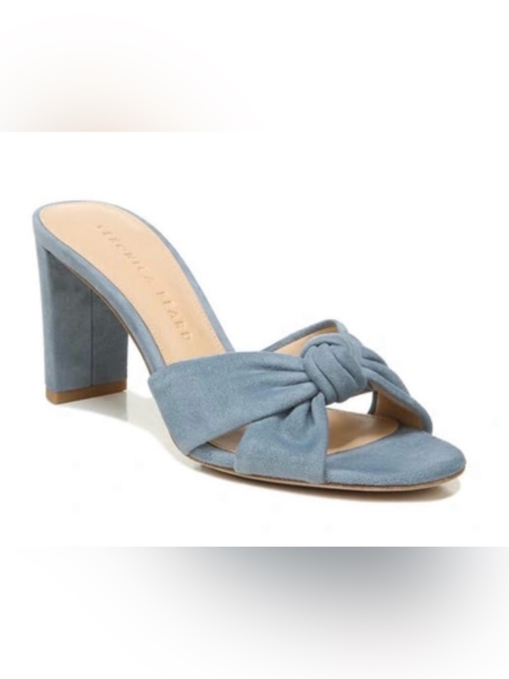 NEW Veronica Beard Ganita Pastel Blue Suede Knotted Block Heel Sandals US 11